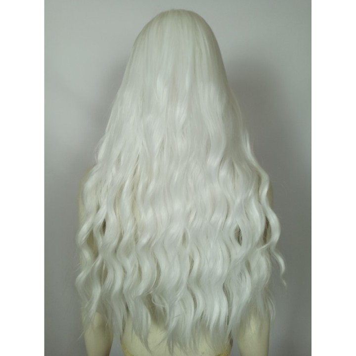 Peruka biała bez grzywki loki fale długa gęsta PK100
