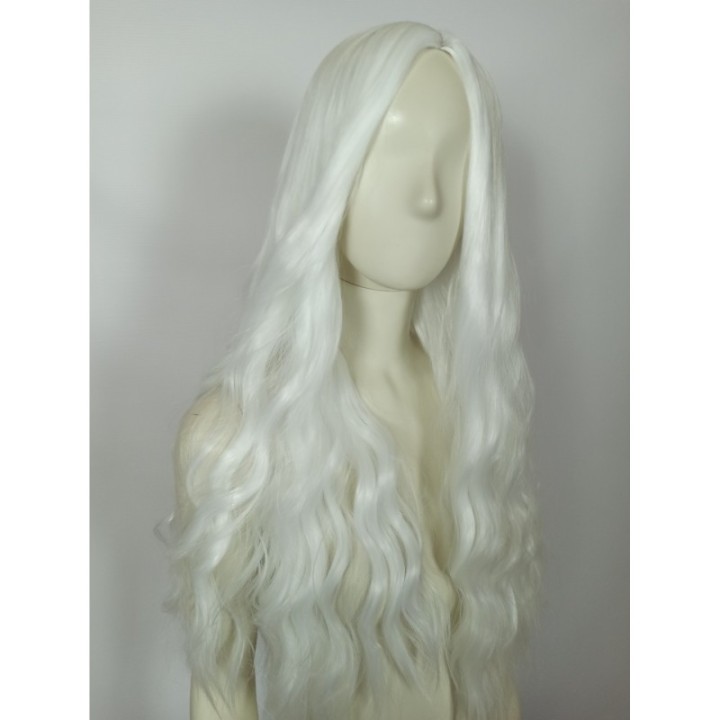 Peruka biała bez grzywki loki fale długa gęsta PK100