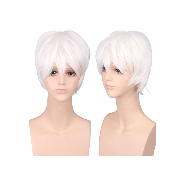 Krótka męska peruka biała białe włosy koronkowa PK018