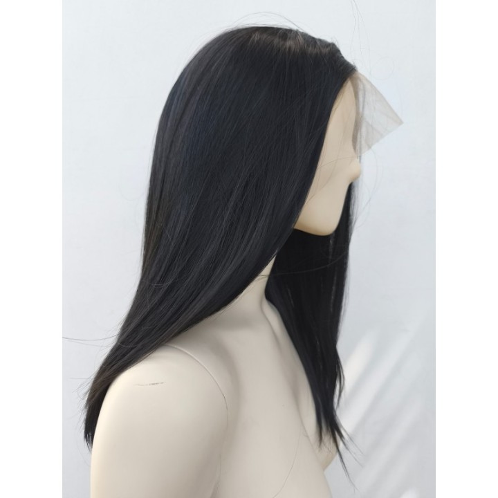 Peruka na co dzień lace front czarna gęsta termoodporna LF004