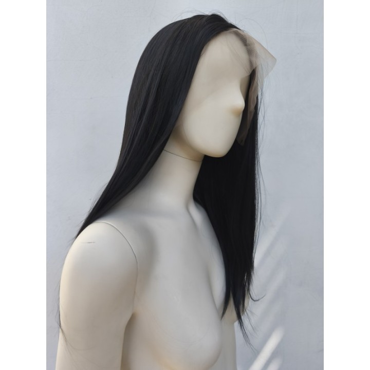 Peruka na co dzień lace front czarna gęsta termoodporna LF004