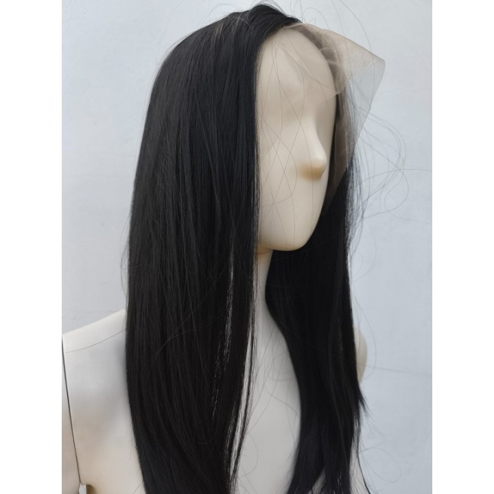 Peruka na co dzień lace front czarna gęsta termoodporna LF004
