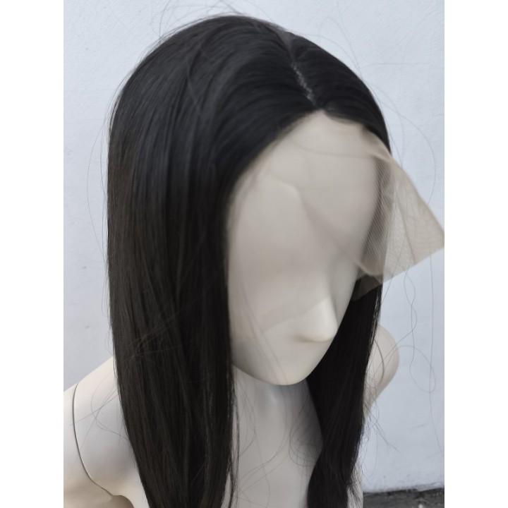 Peruka na co dzień lace front czarna gęsta termoodporna LF004