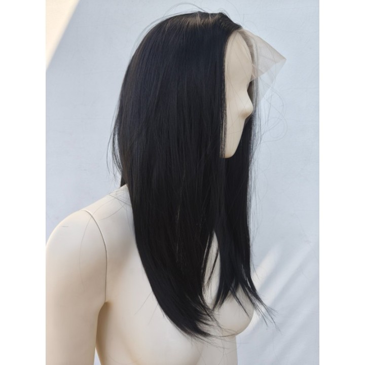 Peruka na co dzień lace front czarna gęsta termoodporna LF004