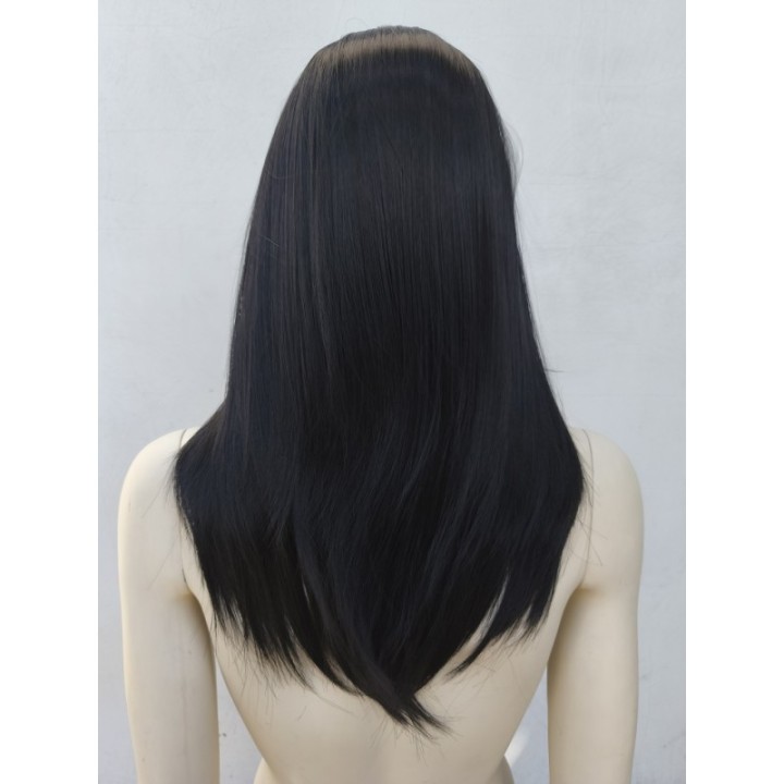 Peruka na co dzień lace front czarna gęsta termoodporna LF004