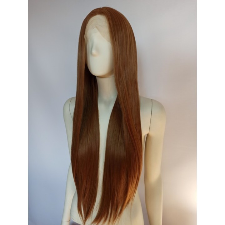 Peruka długa LACE FRONT ciepły złoty brąz brązowa LF008