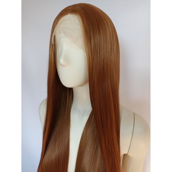 Peruka długa LACE FRONT ciepły złoty brąz brązowa LF008