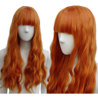 Peruka ruda loki fale z grzywką cosplay rude włosy PK084