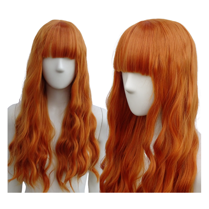 Peruka ruda loki fale z grzywką cosplay rude włosy PK084