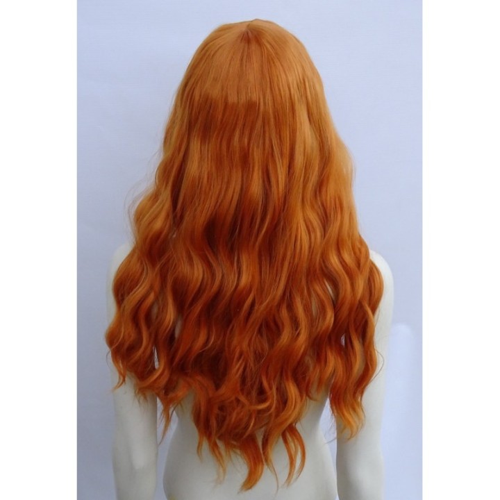 Peruka ruda loki fale z grzywką cosplay rude włosy PK084