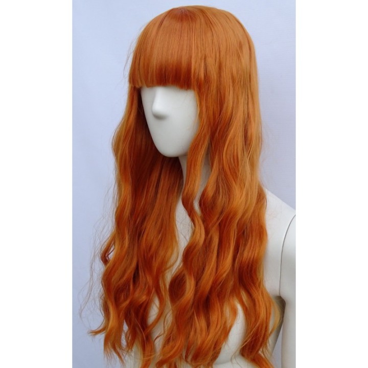 Peruka ruda loki fale z grzywką cosplay rude włosy PK084