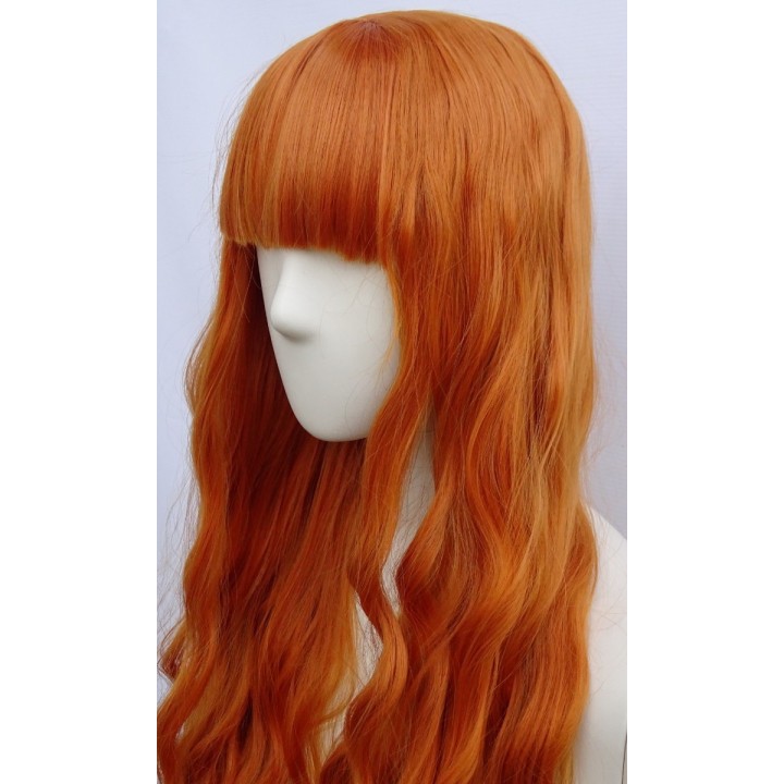 Peruka ruda loki fale z grzywką cosplay rude włosy PK084