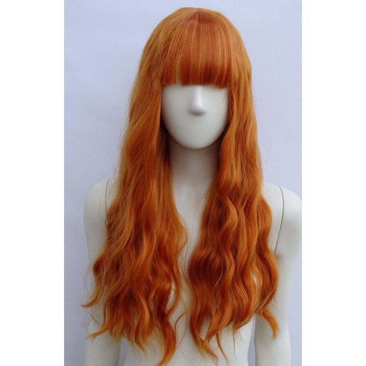 Peruka ruda loki fale z grzywką cosplay rude włosy PK084