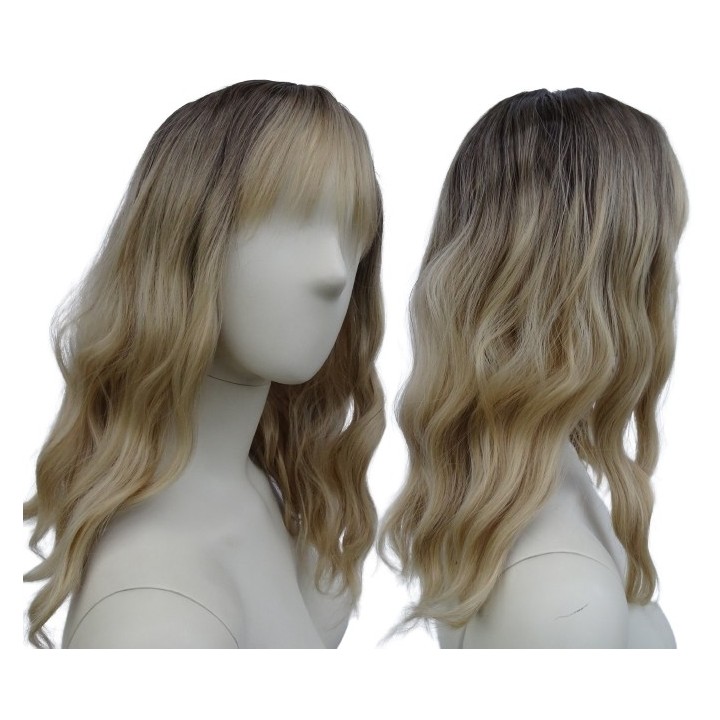 Peruka blond fale do ramion ombre sombre z grzywką PK076