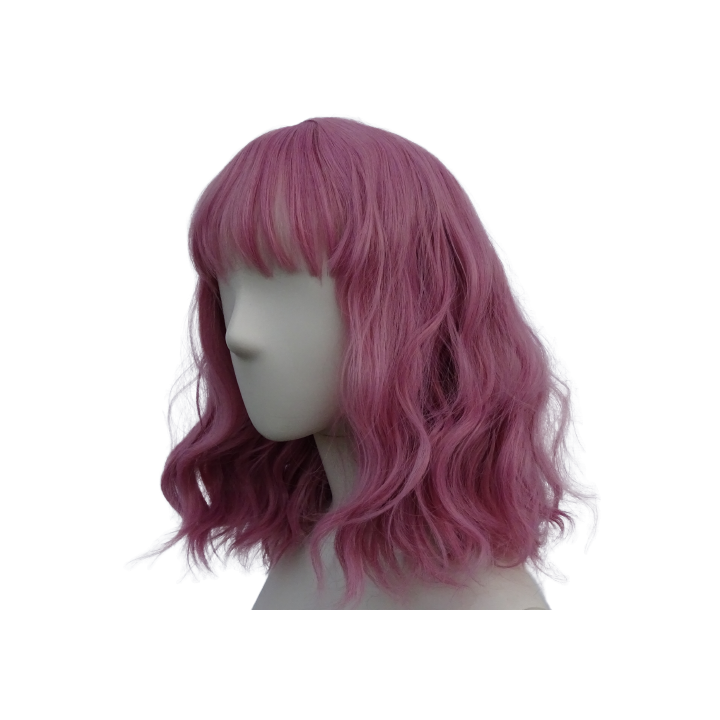 Peruka brudny róż różowa fale z grzywką do ramion PK056