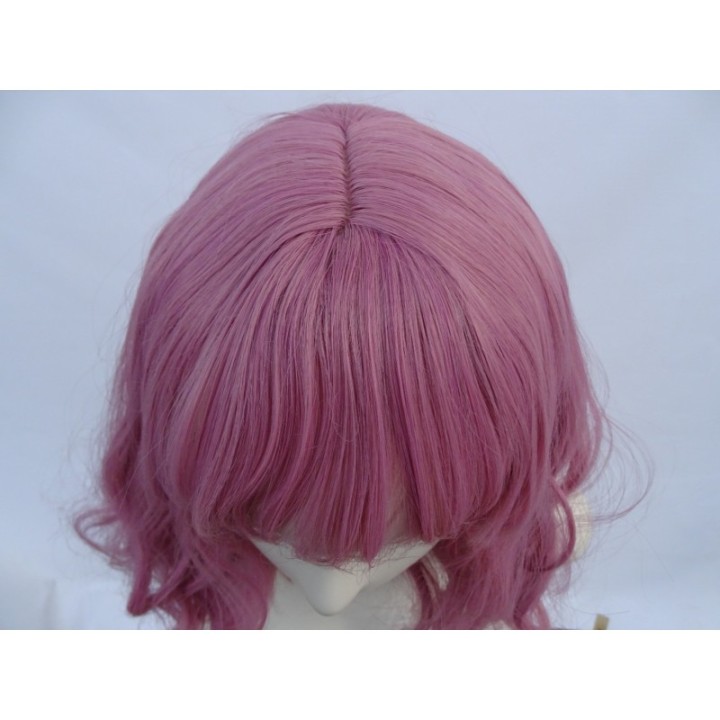 Peruka brudny róż różowa fale z grzywką do ramion PK056