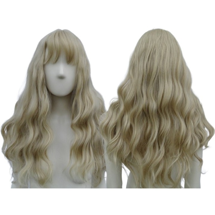 Peruka gęste fale loki  platynowy blond z grzywką PK085