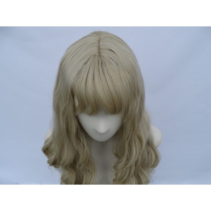 Peruka gęste fale loki  platynowy blond z grzywką PK085