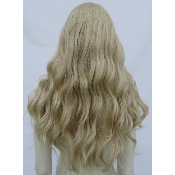 Peruka gęste fale loki  platynowy blond z grzywką PK085