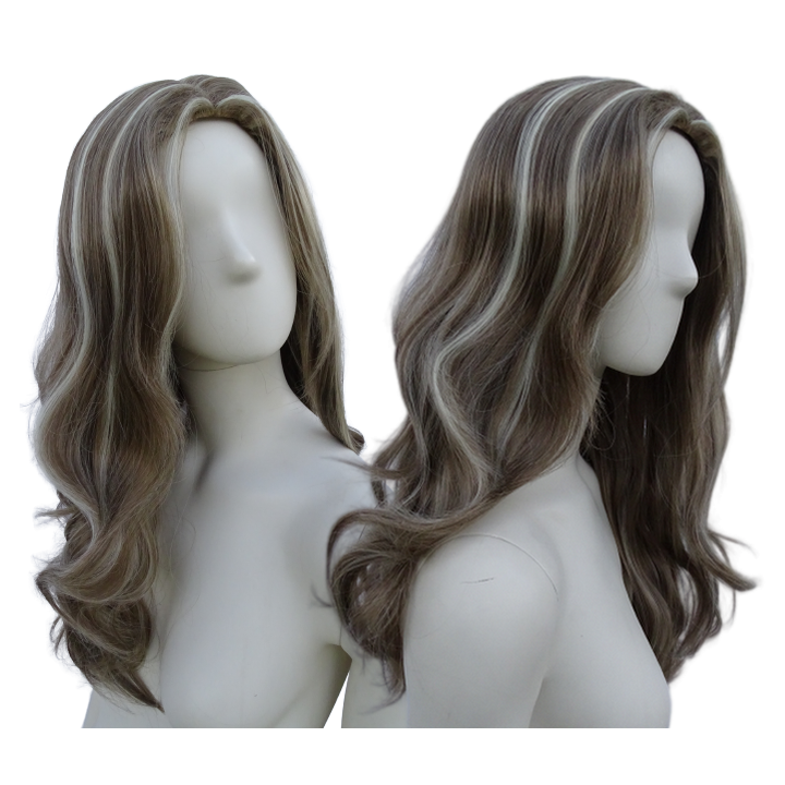 Peruka ciemny blond fale bez grzywki z jasnymi pasemkami PK142