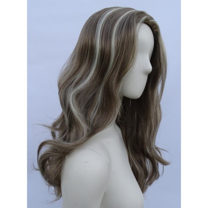 Peruka ciemny blond fale bez grzywki z jasnymi pasemkami PK142