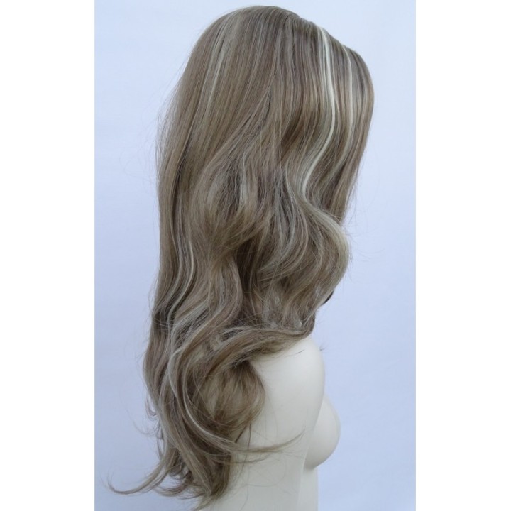 Peruka ciemny blond fale bez grzywki z jasnymi pasemkami PK142