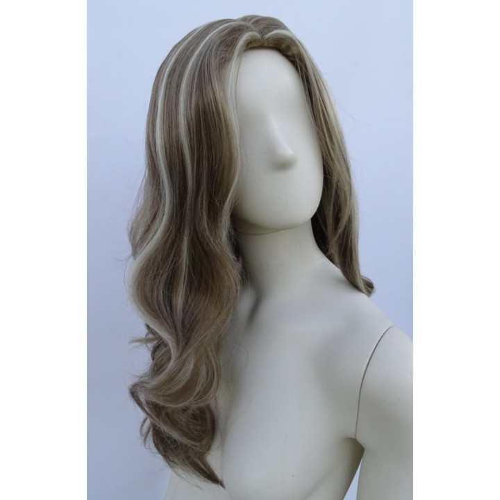 Peruka ciemny blond fale bez grzywki z jasnymi pasemkami PK142