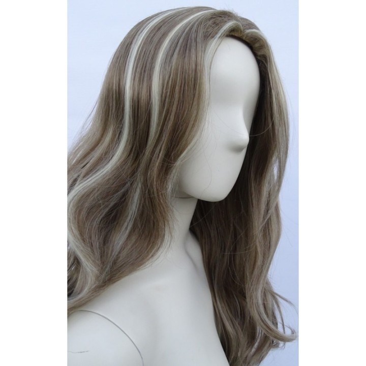 Peruka ciemny blond fale bez grzywki z jasnymi pasemkami PK142