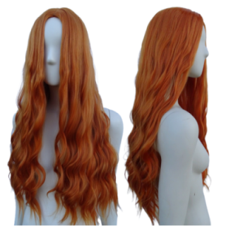 Peruka ruda bez grzywki fale loki długa pomarańczowa PK120