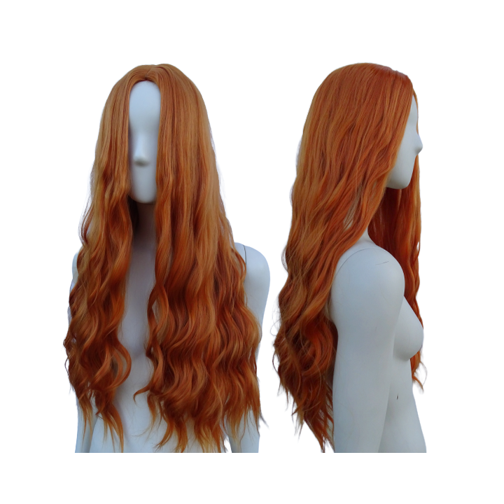 Peruka ruda bez grzywki fale loki długa pomarańczowa PK120