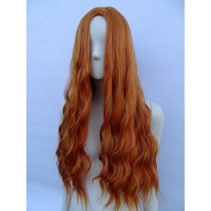 Peruka ruda bez grzywki fale loki długa pomarańczowa PK120