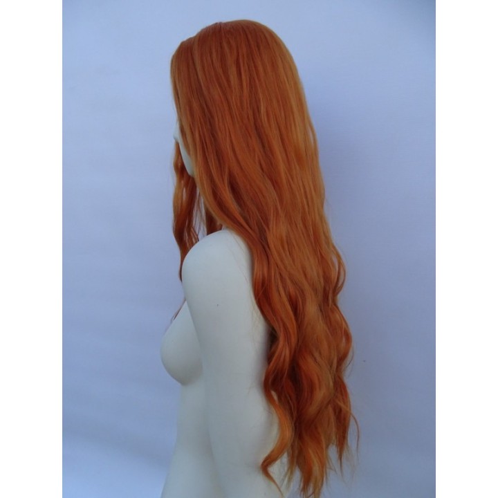 Peruka ruda bez grzywki fale loki długa pomarańczowa PK120