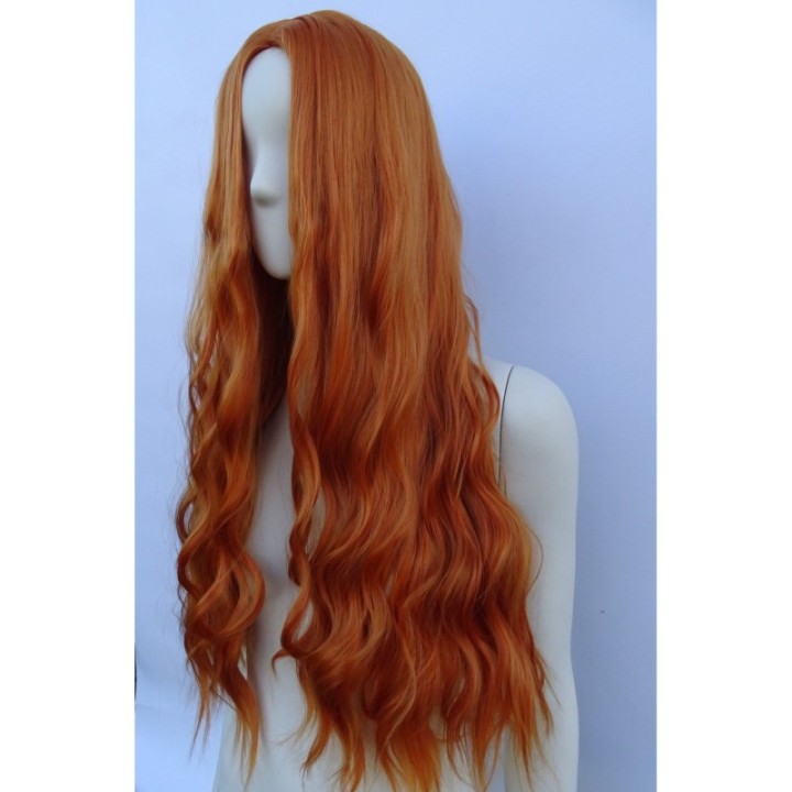 Peruka ruda bez grzywki fale loki długa pomarańczowa PK120