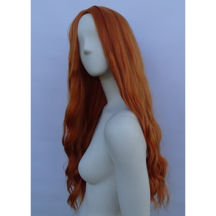 Peruka ruda bez grzywki fale loki długa pomarańczowa PK120
