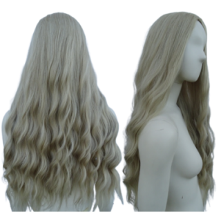 Peruka platynowy zimny jasny loki fale długa bez grzywki gęsta PK121
