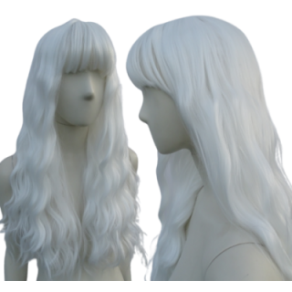 Peruka biała białe włosy loki fale z grzywką gęsta cosplay PK083