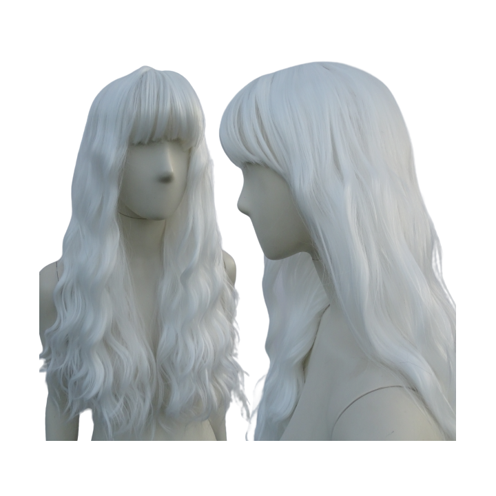 Peruka biała białe włosy loki fale z grzywką gęsta cosplay PK083