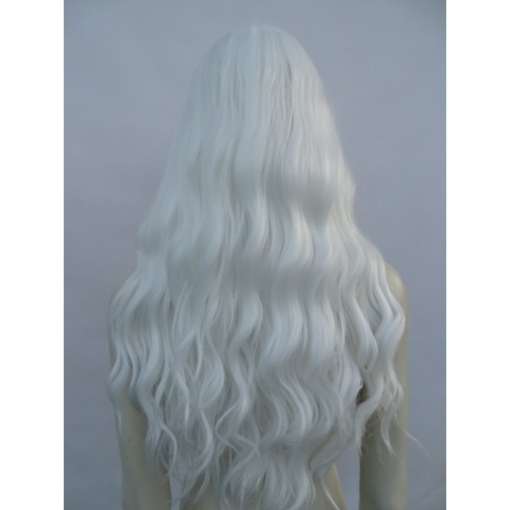 Peruka biała białe włosy loki fale z grzywką gęsta cosplay PK083
