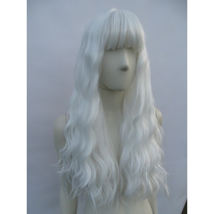 Peruka biała białe włosy loki fale z grzywką gęsta cosplay PK083