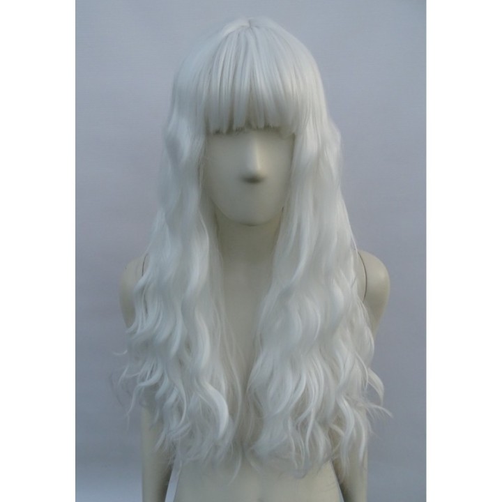 Peruka biała białe włosy loki fale z grzywką gęsta cosplay PK083
