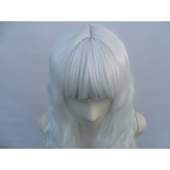 Peruka biała białe włosy loki fale z grzywką gęsta cosplay PK083