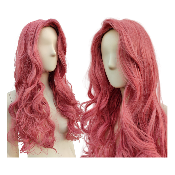 Peruka różowa ciemny róż lokowana loki fale bez grzywki cosplay anime PK122