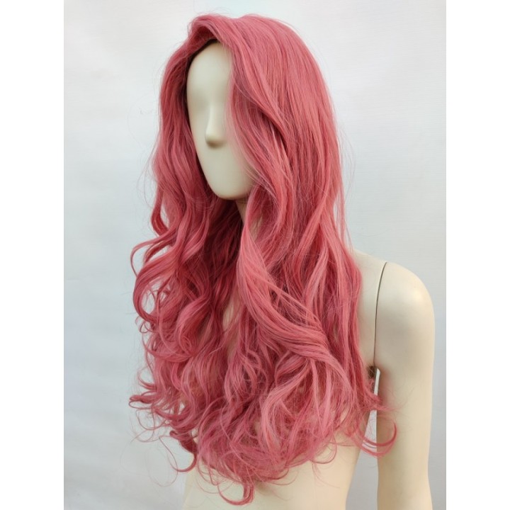 Peruka różowa ciemny róż lokowana loki fale bez grzywki cosplay anime PK122