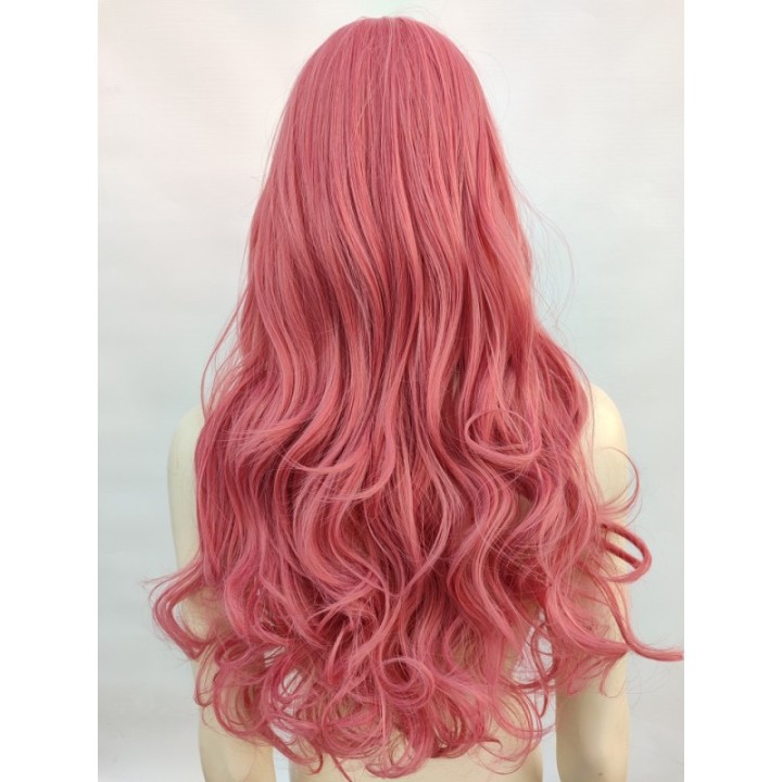 Peruka różowa ciemny róż lokowana loki fale bez grzywki cosplay anime PK122