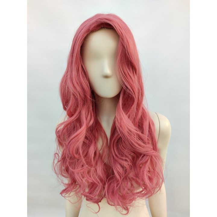 Peruka różowa ciemny róż lokowana loki fale bez grzywki cosplay anime PK122