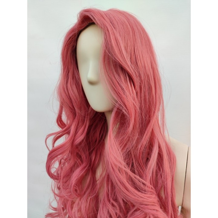 Peruka różowa ciemny róż lokowana loki fale bez grzywki cosplay anime PK122