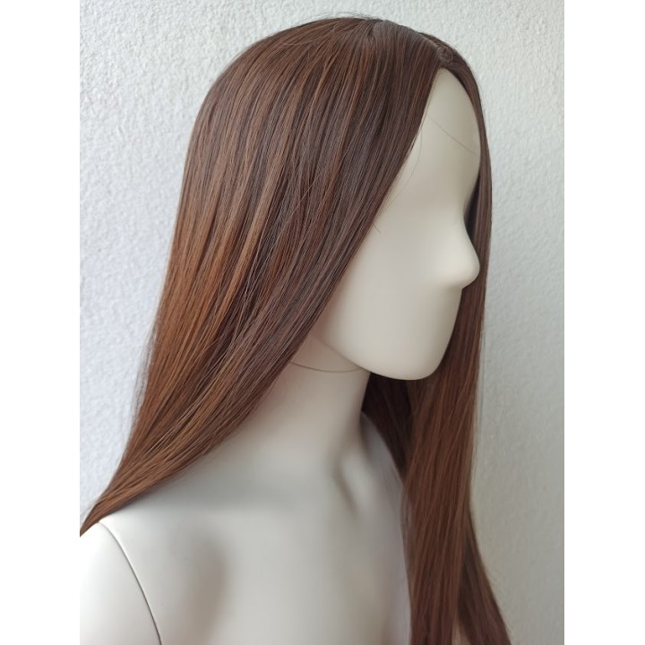 Peruka bez grzywki brązowa z przedziałkiem gęsta PK016