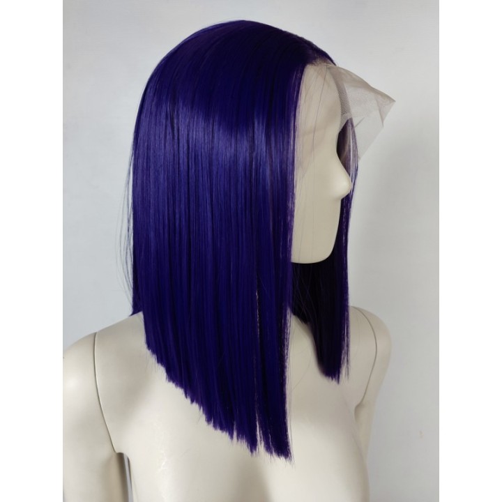 Peruka lace front fioletowa ciemny fiolet Raven cosplay long bob LF010