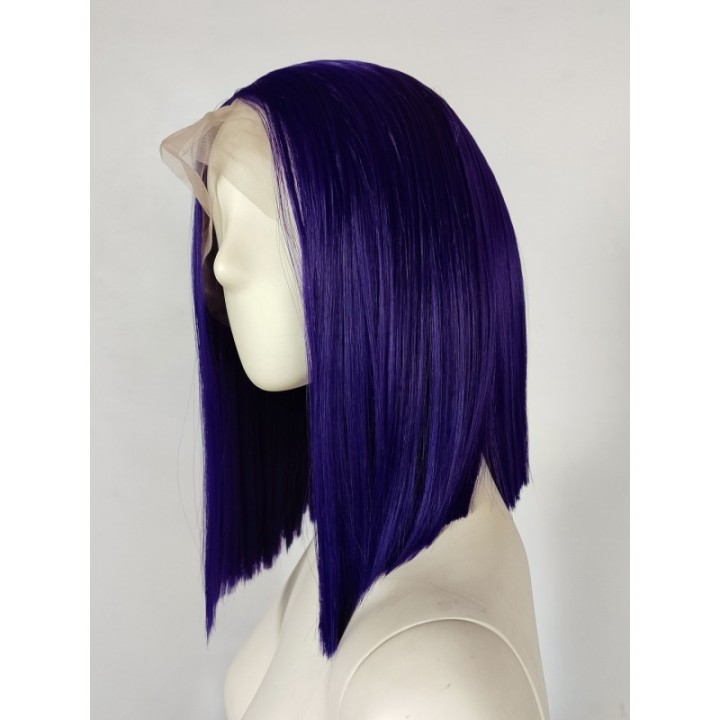 Peruka lace front fioletowa ciemny fiolet Raven cosplay long bob LF010