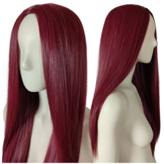 Peruka bez grzywki bordowa ciemnoczerwona prosta cosplay PK095